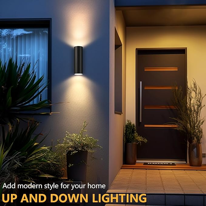 wowlite Outdoor Wall Light Exterior Lighting Matte Black Waterproof Wall Mount Cylinder Design Up Down Light Fixture for Porch Backyard and Patio 1 Pack