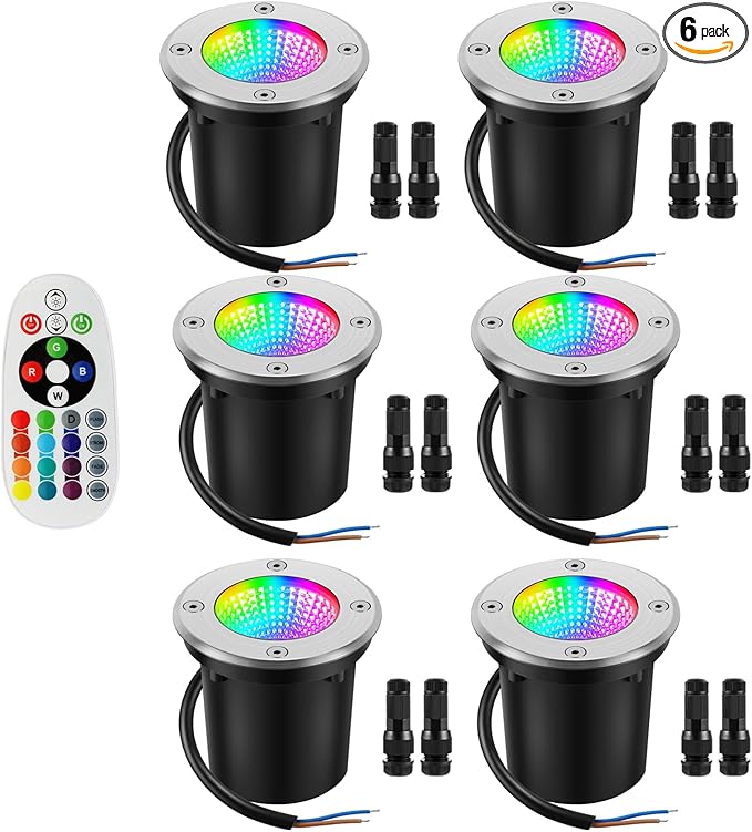 RGBW Warm White Low Voltage Landscape Lighting 10W Color Change LED Well Landscape Lights IP67 Waterproof Outdoor Landscape Lighting 12V-24V Pathway Garden Deck In-Ground Lights (6)
