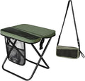 Portable Collapsible Stool - Folding Chair with Storage Pouch Convertible Satchel for Hands-Free Carry &amp Supports 265Lbs Ultralight for Hiking Fishing Camping Festivals (Green)