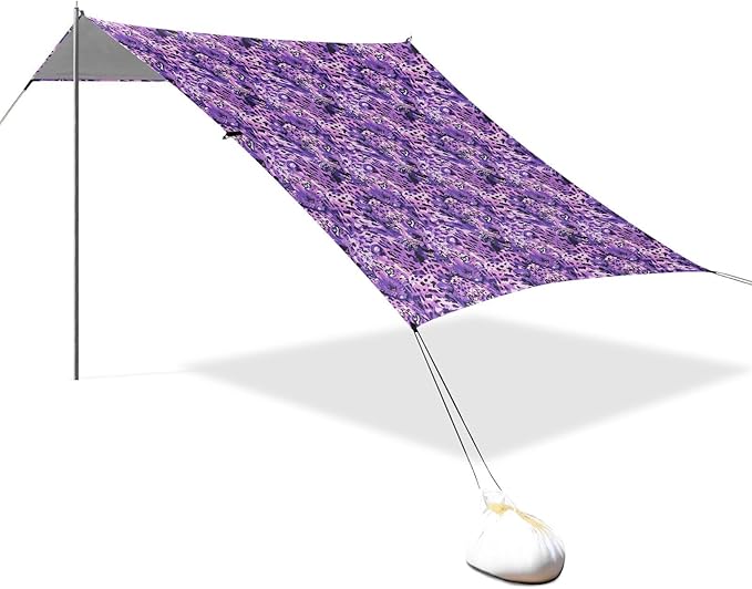 ALAZA Purple Leopard Print Beach Tent Sun Shelter UPF50+ Protection Beach Shade Canopy w/ 4 Sandbags for Outdoor Camping Fishing Backyard Fun Picnic 10x9 ft