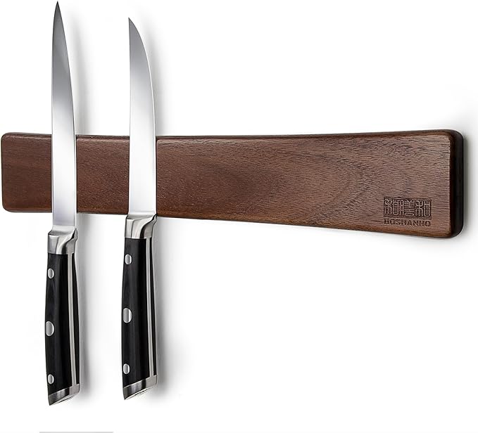 HOSHANHO Magnetic Knife Strips Magnetic Knife Holder for Wall 16 Inch Acacia Wood Knife Magnetic Strip Use as Knife Bar Knife Holder for Kitchen Utensil Organizer