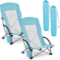 VEVOR Folding Beach Chair High Back Camping Chairs for Adults with Cup Pocket Mesh Back Carry Bag Portable Extra Wide Seat Chair 330 lbs Heavy Duty Support for Outdoor Camp Light Blue 2 Pack