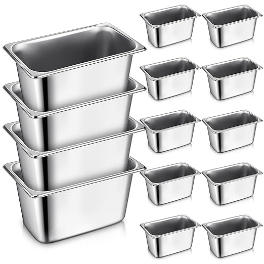 Rtteri 22 Pcs 1/9 Size 4 Inch Deep Stainless Steel Hotel Pans Set: 16 Metal Buffet Steam Table Pans with 2 Tongs &amp 4 Spoons – Stackable &amp Anti Jam Commercial Restaurant Catering Kitchen Food