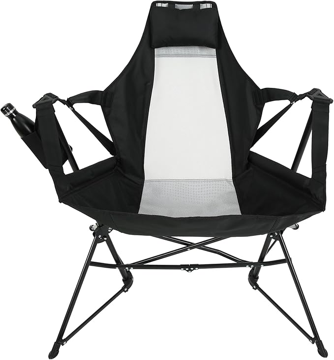 Folding Hammock Camping Chair Portable Adjustable Recliner Rocking Chairs with Cup Holder &amp Carry Bag Aluminum Alloy Frame Ideal for Outdoor Lawn Backyard and Travel 2 Pack (Black)
