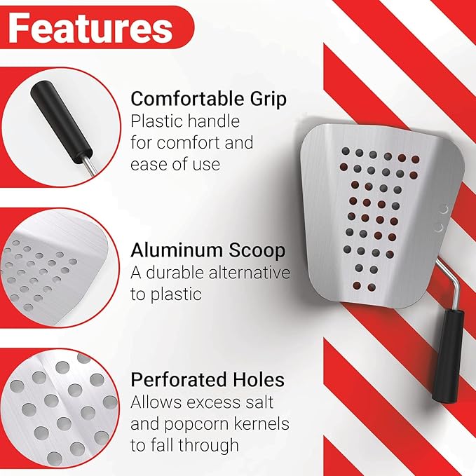 Popcorn Speed Scoop Single Handle Stainless Steel Fries Scooper Quick Fill Scooper with Holes for Snacks Candy Dessert Food Ice Dry Goods for Movie Theater Shop