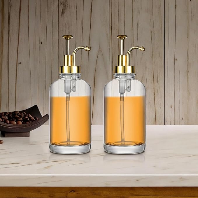 Coffee Bar Glass Syrup Dispenser Set Includes 2 Dispensers Labeled