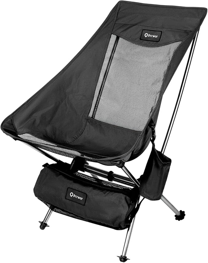 Camping Chair Lightweight Backpacking Hiking Chair Compact Portable 220 lbs Capacity Comfortable Widened Seat Folding Chair (Black)