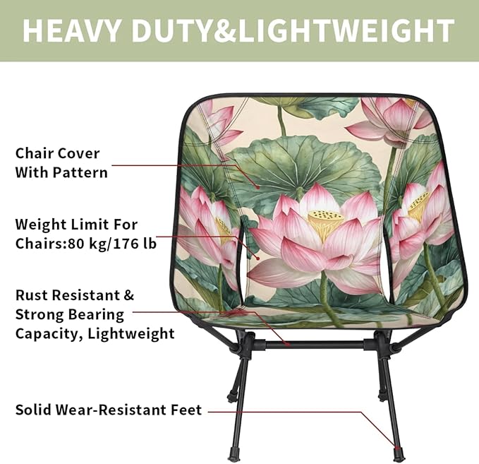 Honeybaby Folding Camping Chair Pond Flowers Camping Chairs Lightweight Portable Chair Outdoor Foldable Chairs for Camping Travel Picnic Beach Hiking