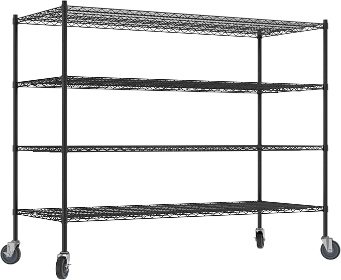 Commercial NSF Listed Black Epoxy Mobile Wire Shelving Kit 30 x 72 x 60 with 4 Shelves Perfect for Warehouse Walk-in Refrigerator Freezer Grocery Store Restaurant Dishroom