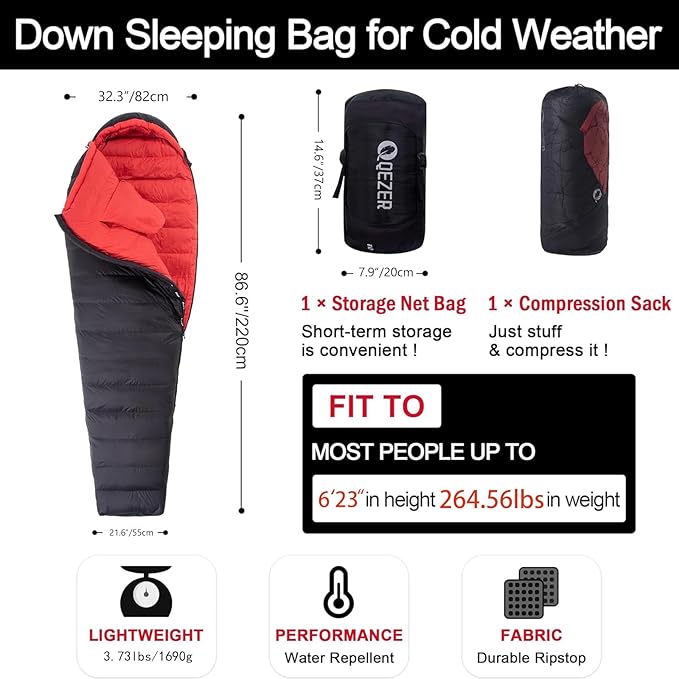 Ultralight Down Sleeping Bag for Adults with 600 Fill Power Compact Sleeping Bag for Backpacking Hiking and Camping