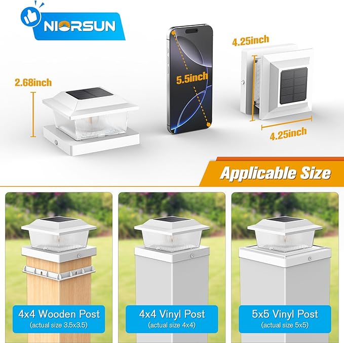 NIORSUN Solar Flame Post Cap Lights Outdoor Waterproof 4x4 Post Solar Lights with Flickering Flame LED Fence Posts Solars Light for Deck Patio Garden 4x4 Posts Caps Wood Vinyl 18 Pack (White)