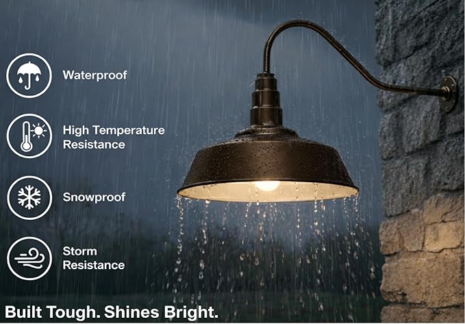 AGB102-AS20-BR Gooseneck Barn Light 20 - Bronze Outdoor Dome with Incandescent Downlight | Wall-Mount Fixture for Patios Gardens Pathways and Large Outdoor Living Spaces