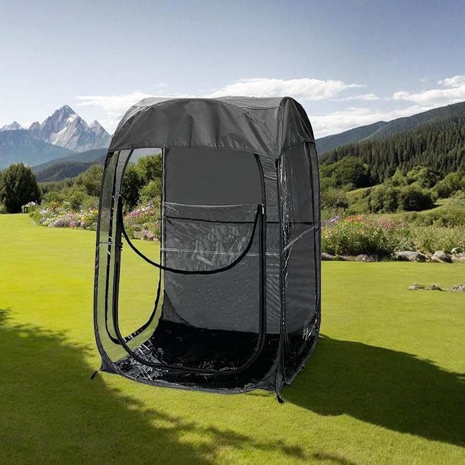 Portable Pop Up Sports Tent Clear Tents with Carry Bag for Outside Fishing Camping &amp Sideline Use Instant Setup Shelter Compact Foldable Design (Black)
