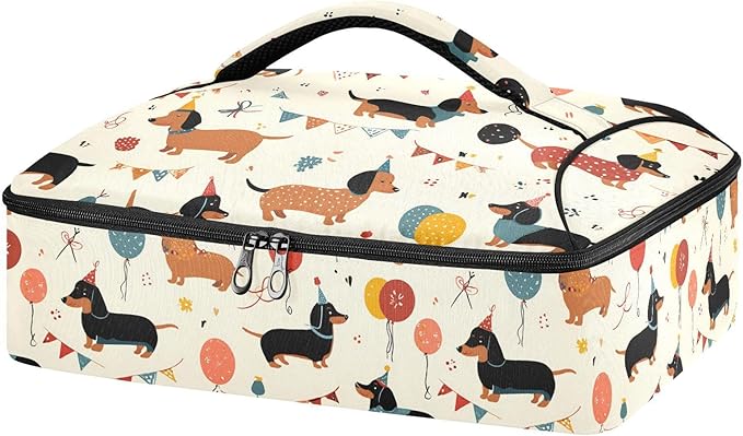 Casserole Carrier Lovely DachshundsInsulated Casserole Carrier for Hot or Cold Food Thermal Lunch Tote for Potluck Parties Picnic Beach Fits 9 x 13 Inches Baking Dish