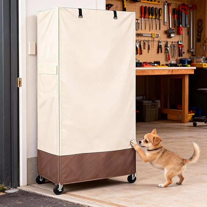 Rileytee Wire Shelf CoverHeavy Duty 600D Dustproof Waterproof Shelf Covers for Wire ShelvingOutdoor Storage Rack Cover for Rack with Zipper36 W x 16 D x 72 H(Beige &amp Brown)