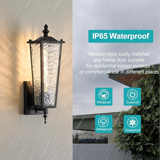 2-Pack Outdoor Wall Light Black Exterior Lighting Fixture with E26 Sockets &amp Clear Glass 17.7in Waterproof Porch Wall Lanterns for GaragePatioFront DoorHouse