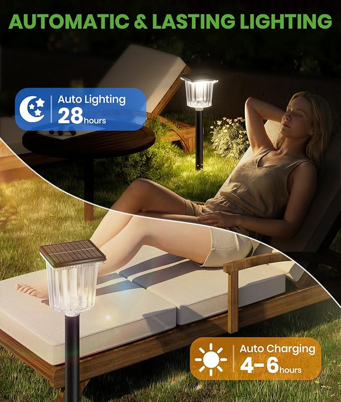 Super Bright Solar Pathway Lights 4 Pack Adjustable Warm &amp Cold Solar Lights Outdoor Waterproof IP65 Auto On/Off Outdoor Decor Light for Garden Landscape Path Yard Patio Driveway