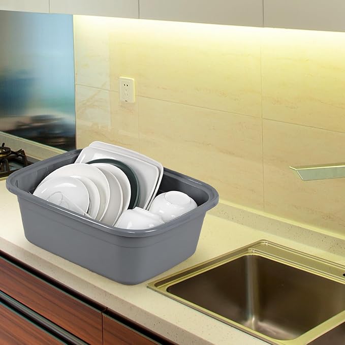 3 Pack 18 Quart Plastic Dish Pan Large Rectangular Wash Basin Grey
