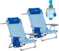 #WEJOY Folding Beach Chair for Adults 4-Position Lightweight Beach Chair Low Beach Chairs with Shoulder Strap Cup Holder and Headrest Supports 265lbs for Beach Lawn (Blue 2Pack)