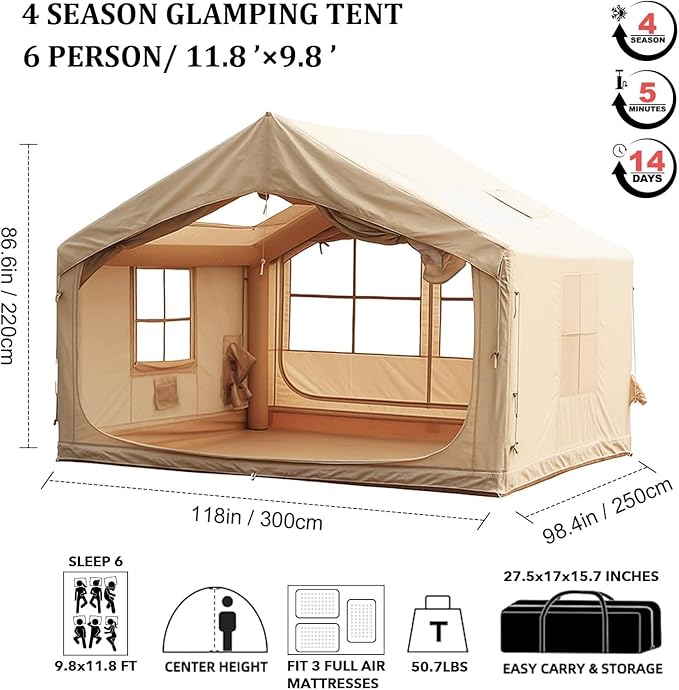 Inflatable Tents for Camping Large Inflatable Camping Tent with Hand Pump Easy Setup Tents for 2/4/6/8/10/12 People Portable Glamping Tent