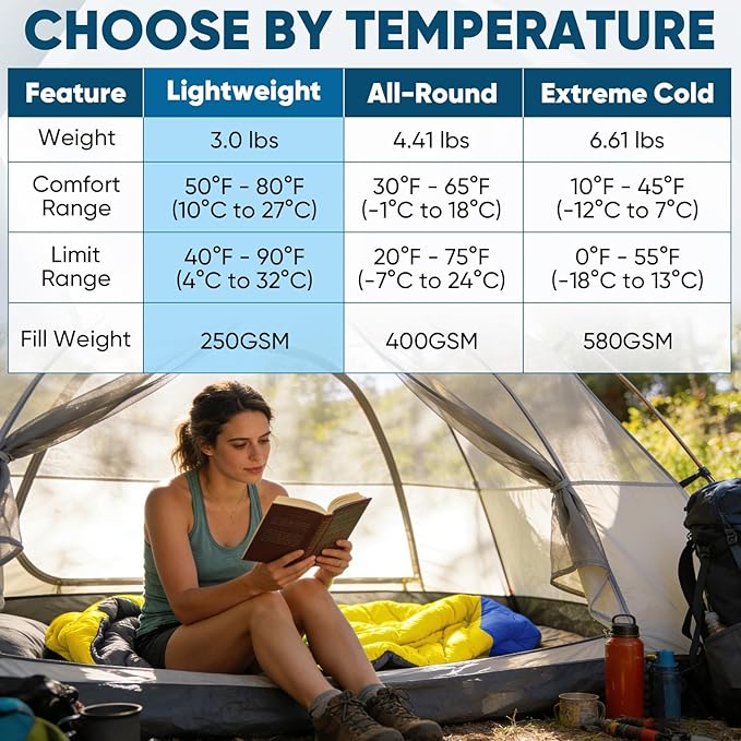 PTEROMY Sleeping Bags for Adults Lightweight and Machine Washable Water Resistant Backpacking Camping Sleeping Bag for Warm Cold Weather Camping Essentials for Hiking Travel