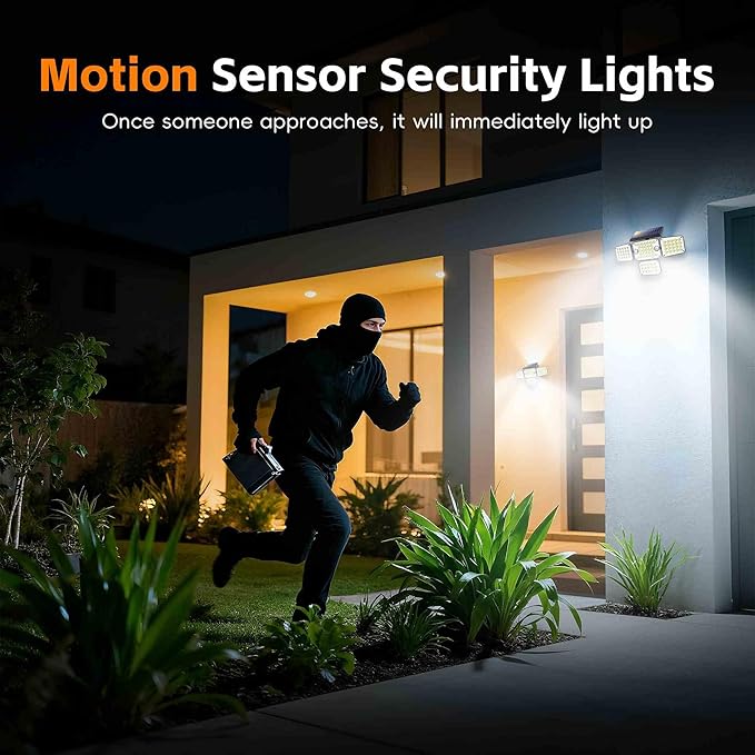 Solar Lights Outdoor 336 LED Motion Sensor Security Wall Light with Remote Split 4-Head Adjustable Design 2400mAh Battery Waterproof IP65 Garage Driveway Garden Courtyard Lighting（2Pack