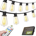 Solar String Lights Outdoor Waterproof Lights with Remote &amp Timer LED Shatterproof ST38 Bulbs USB &amp Solar Powered Patio Lights for Backyard Porch Garden Wedding Christmas Decor (50FT)