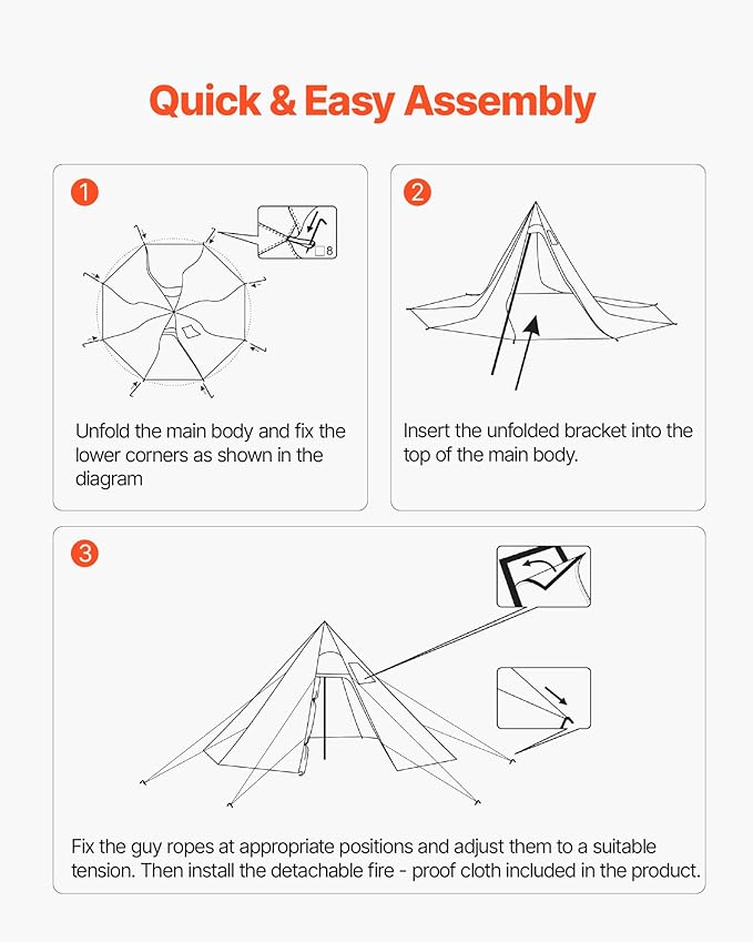 VEVOR Hot Tent Camping Tipi Hot Tents with Stove Jack Portable Winter Camping Tents with Snow Skirt Easy Setup Waterproof 4 Season Shelter Tents for Fishing Backpacking