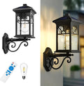 zeyu 15.8 Inch Solar Exterior Lighting Fixture Exterior Wall Light Fixture with Remote Die-Cast Aluminum with Seeded Glass Shade Black Finish ZYX112B SL BK