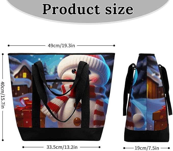 Insulated Shopping BagLarge Reusable Cooler Bags Cute Snowman Printed Foldable Shopping BagTravel Waterproof Shoulder Bag
