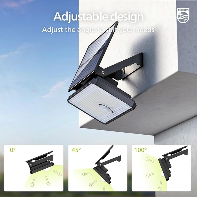 Philips Solar Motion Sensor Light Outdoor 3 Modes 1000LM 7000K Daylight Waterproof Solar Powered Flood Light for Garden Yard Garage