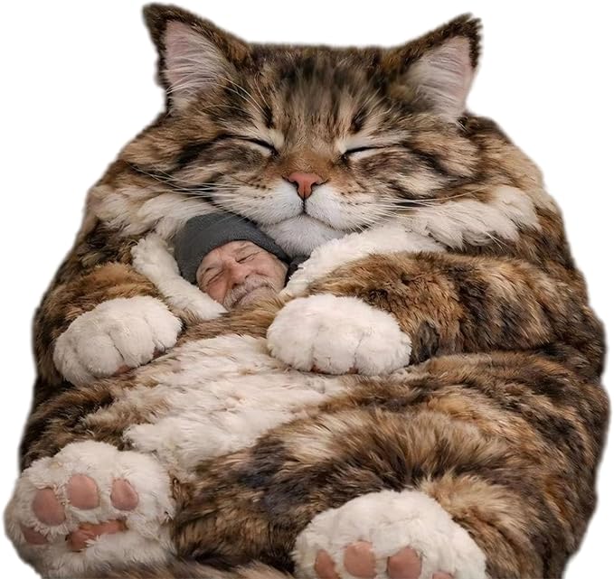 Plush Cat Print Envelope Sleeping Bag | Cat Sleeping Bags for Humans | Warm Cats Mummy Sleepings Bag with Soft Flannel Lining Self | Giant Plush Envelope Design Sleep Sack Cats Blanket for Humans
