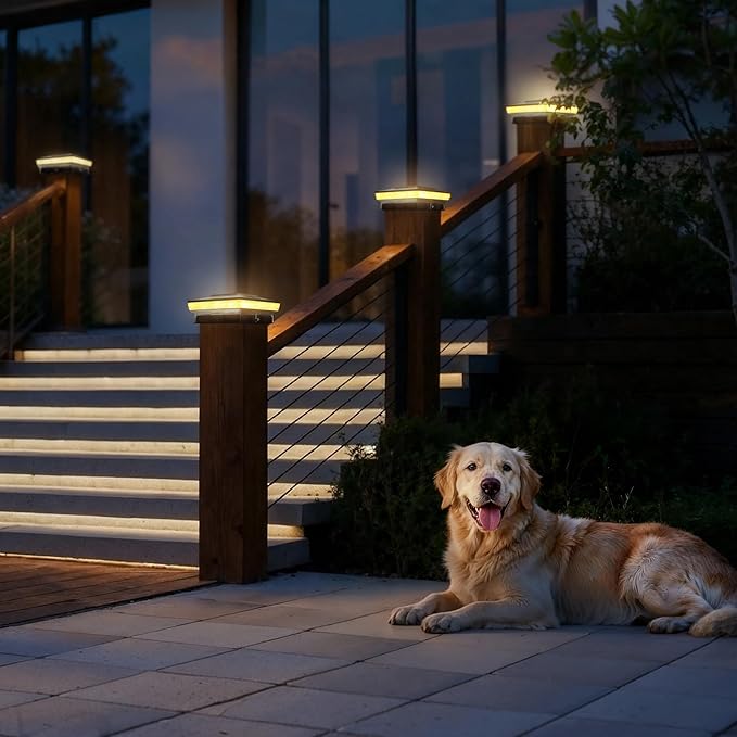 VOLISUN Solar Post Cap Lights 4x4 Solar Deck Post Lights Outdoor IP64 Waterproof Deck Post Lights Solar Powered (6 Pack Black)