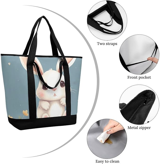 Insulated Shopping BagLarge Reusable Cooler Bags Cartoon Cute Bunny Printed Foldable Shopping BagTravel Waterproof Shoulder Bag