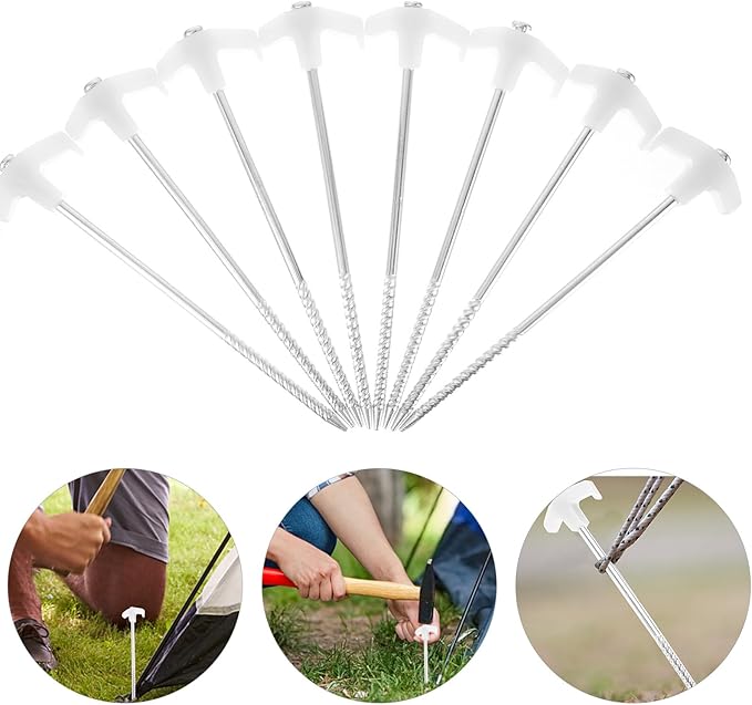 UPKOCH 8pcs Glow-in-The-Dark Aluminum Tent Stakes Heavy Duty Camping Stakes with Windproof Ropes for Outdoor Tents and Tarps