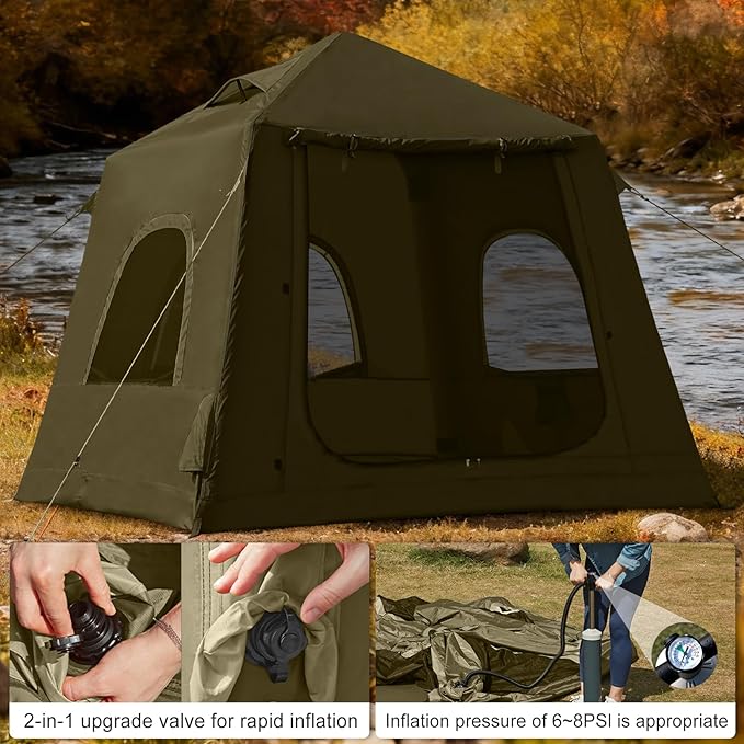 Inflatable Tents for Camping2/4 Person Easy Setup Blow Up Tents for 4 Seasons Waterproof InflatableTent for Camping Air Glamping Tents for Camping Adult