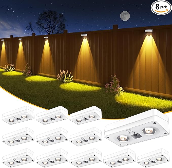 Solar Fence Lights 12 Pack 50 Lumens Outdoor Fence Solar Lights with 12 Modes RGB Color Glow LED Solar Lights Outdoor Waterproof for Patio Backyard Deck Fence Railing.（White Shell）