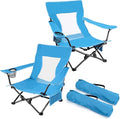 Joyfair Beach Camping Chair (2 Pack) Outdoor Folding Lawn Chair for Adults Heavy Duty Portable Chair with Armrest for Outside Fishing Sport Patio Cup Holder &amp Storage Pocket Carry Bag (Blue)