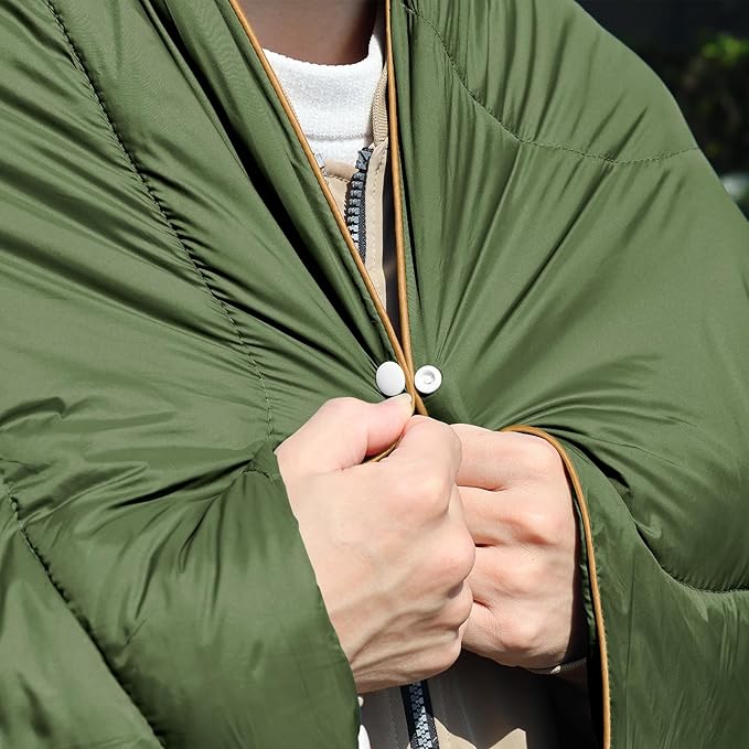 zzlamb Camping Blanket for Cold WeatherOutdoor Puffy Blanket Portable Down AlternativeWindproof Warm Cloak with SnapsCozy Quilt Backpacking Picnic RV Travel Plane Car Hammock Beach Climbing