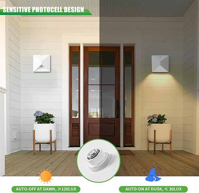 QQCherry Outdoor Light Fixtures Wall Mount Dusk to Dawn Porch Lights with 3 Lighting Mode(3000K/4000K/5000K) Waterproof Exterior Outdoor Wall Lights for House Front Door Patio Garage(White)