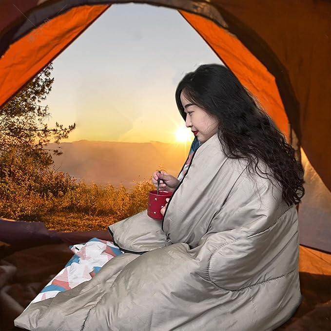 Camping Sleeping Bag Portable Foldable Lightweight Outdoor Sleeping Bag for Adults Camping Hiking Travel 190T Pongee Fabric Hollow Cotton Filling 74.8x56.3in