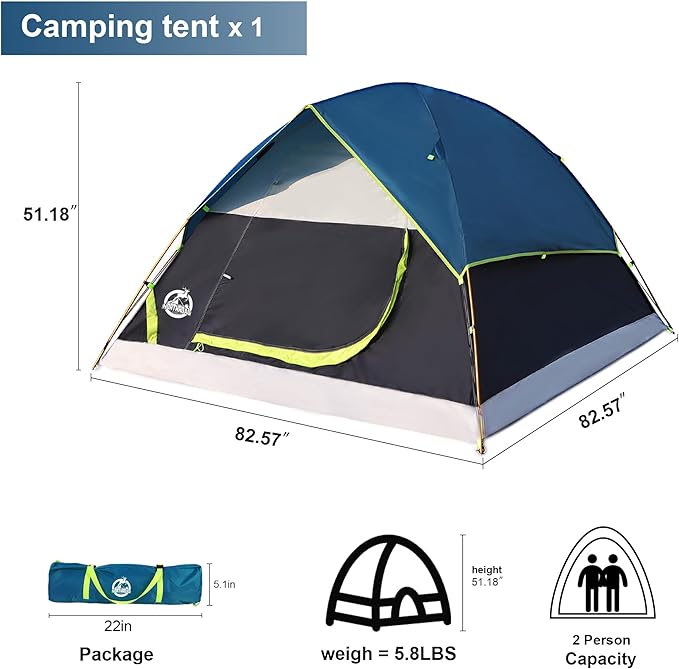 Northroad 9PCS Camping Tent Kit Including 1 2/3 Person Dome Tent 2 Sleeping Bag 2 Sleeping Pad/Camping Mat 2 Single Camping Hammock with 2 Tree Straps 2 Lightweight Fuzzy Bed Blanket
