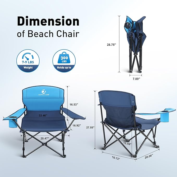 ALPHA CAMP Low Folding Camping Chair Portable Beach Chair with Cup Holder Storage Bag Carry Bag Lightweight Lawn Chair for Outdoor Concert Picnic Travel Support 300lbs