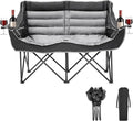 Double Camping Chair for Adults 2 Person Loveseat Camping Chair with Cup &amp Wine Glass Holder Portable Padded Double Folding Chair for Outdoor Camp Lawn Picnic Sports Support 500LBS (BLACK+GREY)
