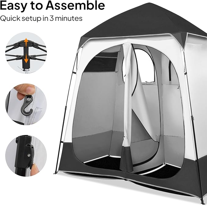 VINGLI 2 Room Shower Tent 7.5 FT Instant Pop Up Shelter with Carrying Bag Privacy Changing Room TentPerfect for Portable Toilet Camping Dressing Outdoor Indoor Easy Set Up