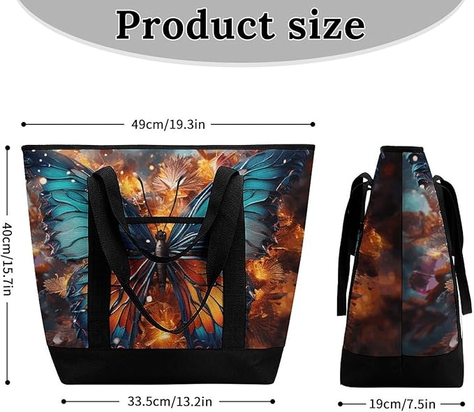 Insulated Shopping BagLarge Reusable Cooler Bags Color Butterfly Background Printed Foldable Shopping BagTravel Waterproof Shoulder Bag
