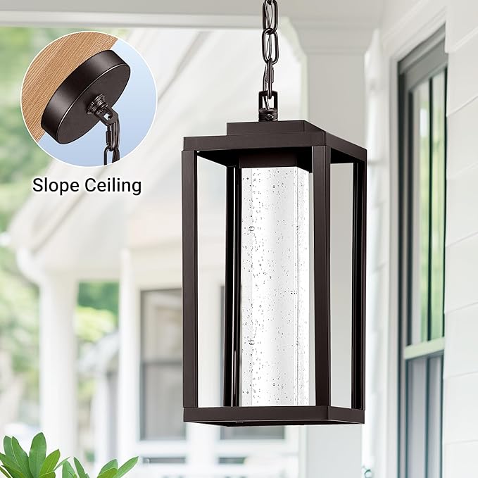 VIANIS Large Outdoor Pendant Lights with Adjustable Chain Oil Rubbed Bronze Farmhouse Exterior Hanging Light Fixture for House 100% Aluminum Waterproof Built-in 10W LED Outdoor Chandelier for Porch