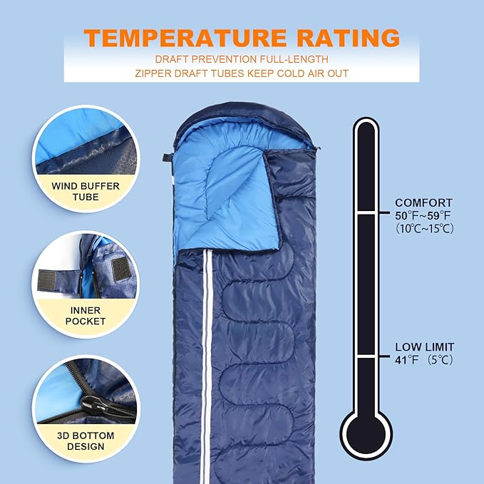 Northroad Lightweight Sleeping Bags for Adults Cold Weather Waterproof Backpacking Camping Sleeping Bag for Adults Girls Boys MensCompact Sleeping Bag Camping Gear Must Haves 3 Season