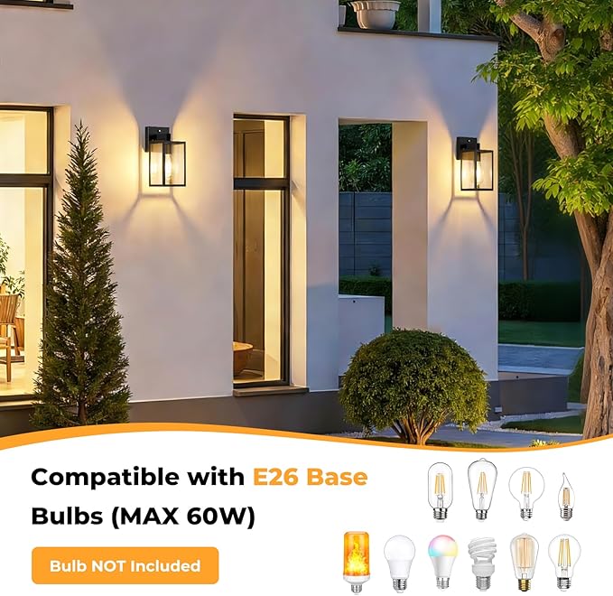 FOLKSMATE 2 Pack Dusk to Dawn Outdoor Wall Light Fixtures Exterior Porch Light Waterproof Wall Sconces Lanterns Sensor Lighting Wall Mount for House Doorway Garage Black