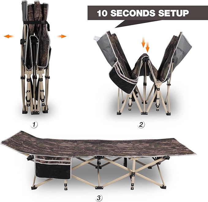 REDCAMP Folding Hunting Cots for Adults 500lbs XL Sleeping Cots for Hunting Extra Wide Portable for Camping Outdoor Travel Indoor Home Camo